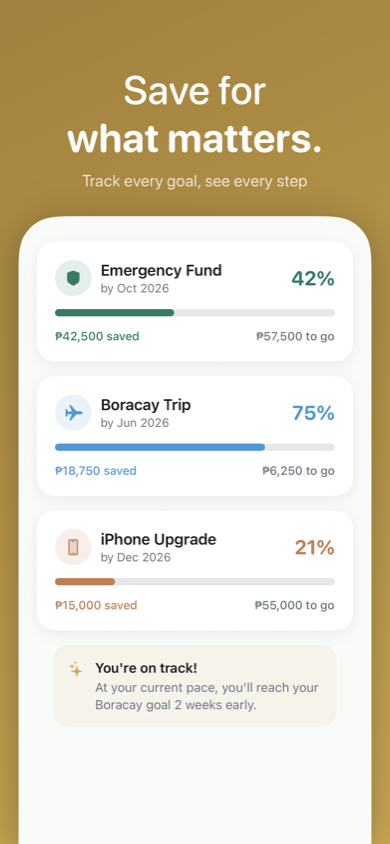 Savings goals with progress tracking and AI projections